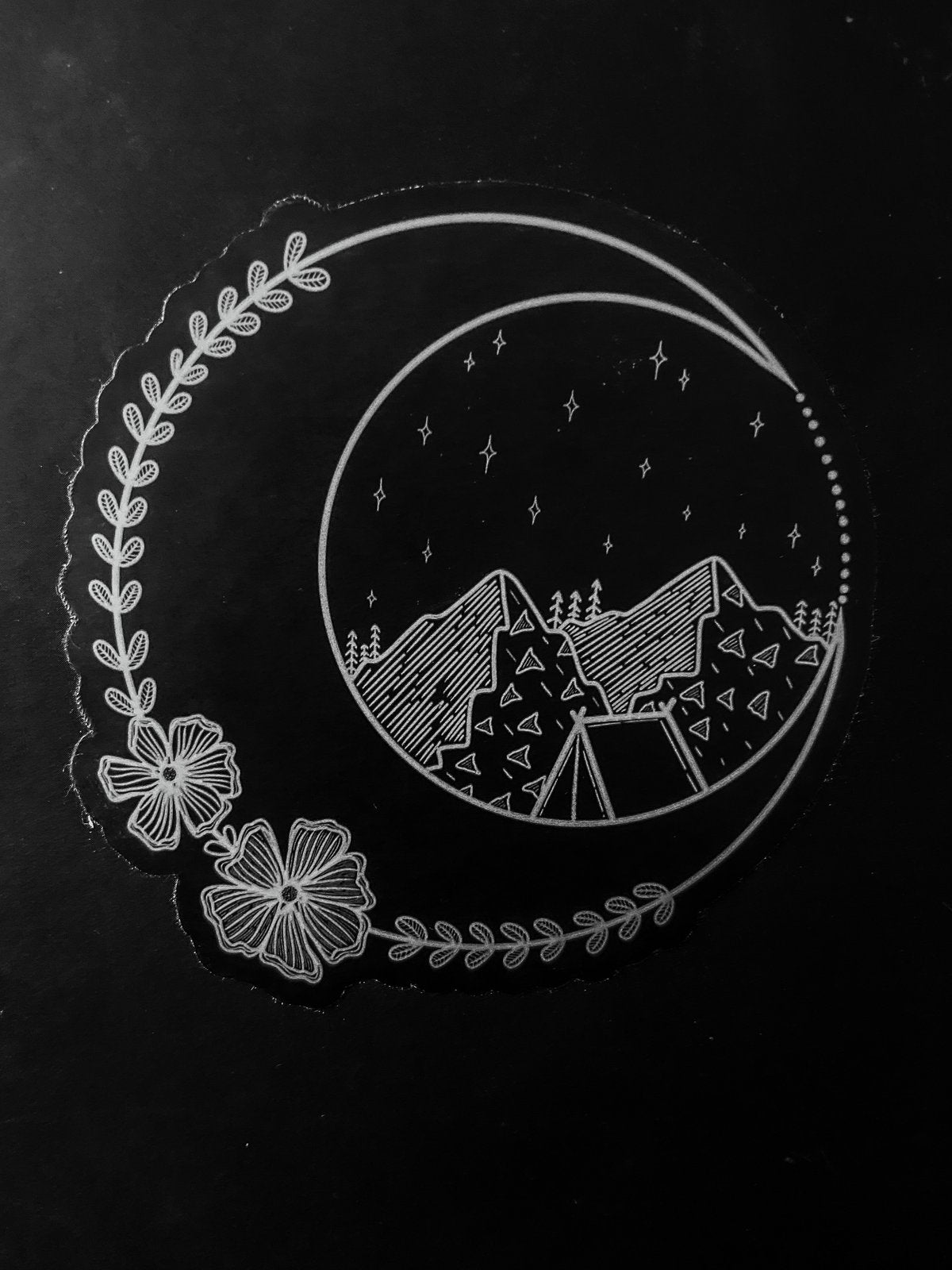 Clear Floral Mountain Tent Sticker