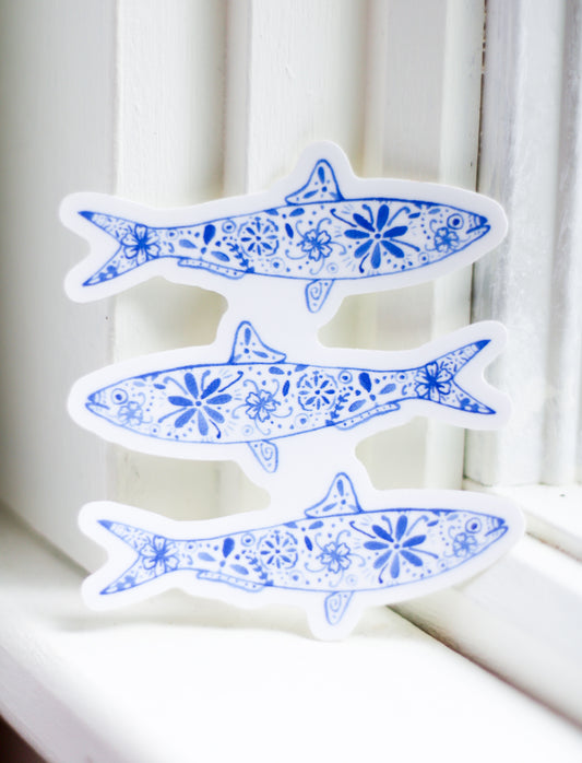 Blue Sardine Trio Delftware Inspired Sticker